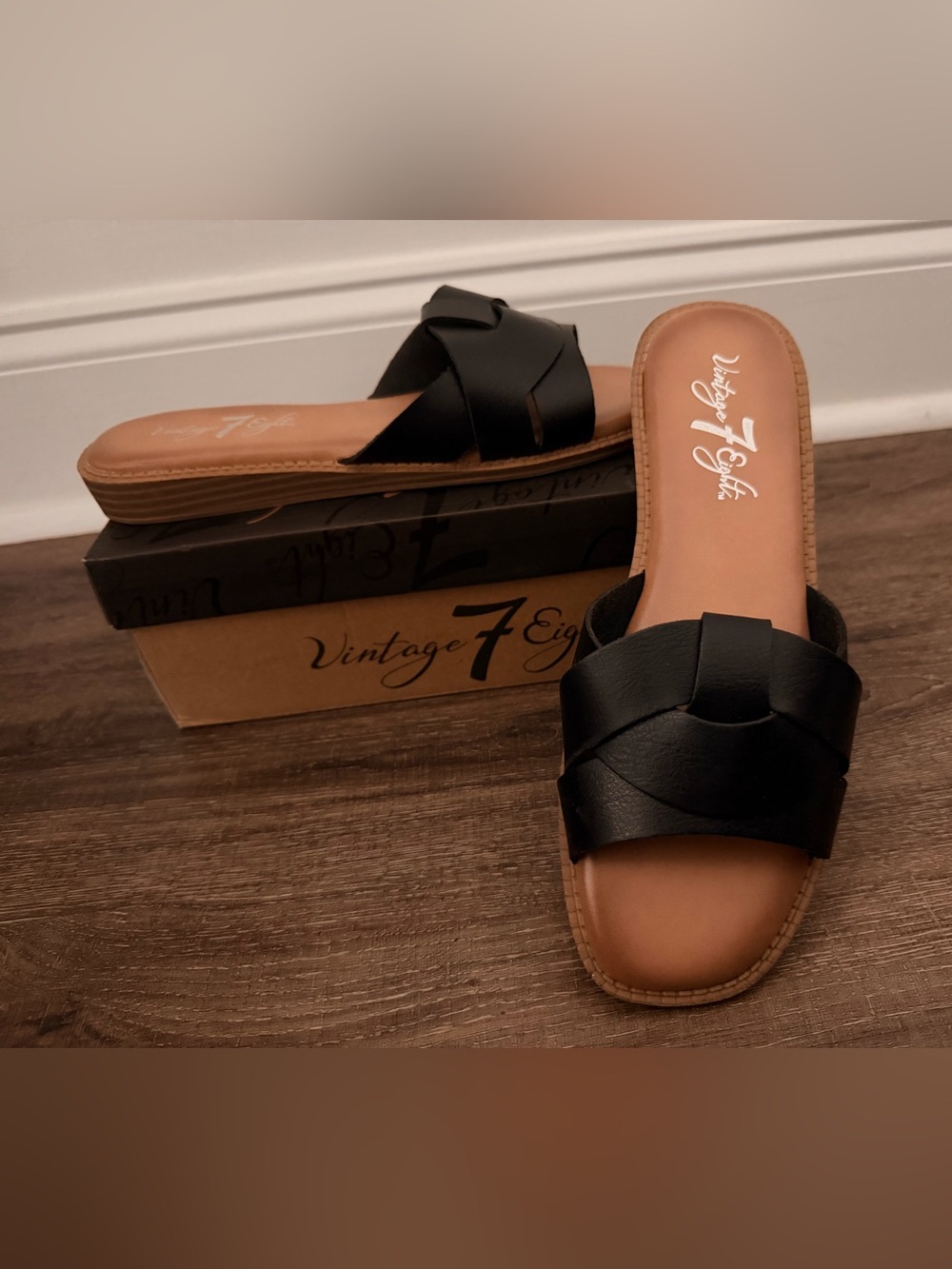 Black Woven Slide Sandals - Women